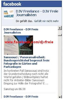 Wir sind auf Facebook unter www.facebook.com/djvfreie - aus Datenschutzgründen haben wir allerdings die Facebook-Javascript-Box hier herausgenommen und eine reine Bilddatei eingesetzt
